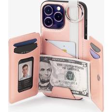 Goospery Mobile Phone Covers Goospery Flex Wallet Designed for iPhone 14 Pro Max Case, ［Free Lanyard］［7 Card Slots & Cash］ Double Sided Opening Flap Card Storage Phone Cover with Ring Holder Rose Gold