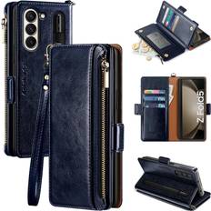 Antsturdy for Samsung Galaxy Z Fold 5 case Wallet Women with 【S Pen Holder】,Galaxy Z Fold 5 Phone case with Card Holder Strap PU Leather RFID Blocking Flip Folio Cover Credit Slots Men,Dark Blue