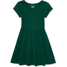 Green Dresses The Children's Place Girls' Solid Short Sleeve Skater Dress, Green Single