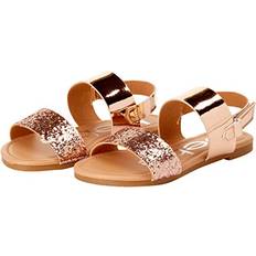 Rose Gold Sandals Children's Shoes Bebe Girls Sandal Two Strapped Patent Leatherette Glitter Sandals Toddler/Little Kid Big Kid, Rose Gold