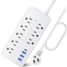 25ft surge protector power strip extension cord with usb c flat plug power strip White