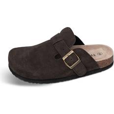 Clogs TF Star Unisex Soft Footbed Clog Cow Suede Leather Clogs, Cork Clogs Shoes for Women Men Brown