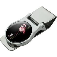 Pink Money Clips Graphics and More Pink Flamingos Palm Tree Satin Chrome Plated Metal Clip