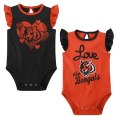 Orange Bodysuits Children's Clothing Outerstuff Baby Girls Black, Orange Cincinnati Bengals Spread the Love 2-Pack Bodysuit Set Black, Orange Black/Orange 0-3 months