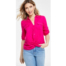 Linen Blouses I.N.C International Concepts Women's Linen Twist-Hem Blouse, Created for Macy's Pink Dragonfruit