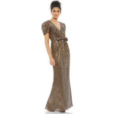 Brown - Evening Gowns Dresses Mac Duggal Women's Ieena Bow Waist Metallic Gown Bronze 10R