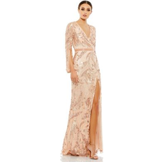 Evening Gowns - Gold Dresses Mac Duggal Sequined Faux Wrap Gown
