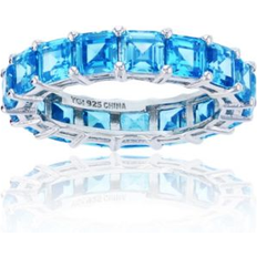 Macy's Eternity Rings Macy's Blue Princess Cut Cubic Zirconia Eternity Band in Rhodium Plated Sterling Silver Light Blue