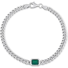 Macy's Green Bracelets Macy's Lab-Grown Emerald Curb Link Bracelet 7/8 ct. t.w. in Sterling Silver Emerald 7 1/2 inches