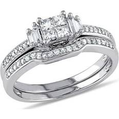 Princess Cut Diamond Engagement Ring & Wedding Band 1/2 Carat ctw Wedding Set in 10K White Gold