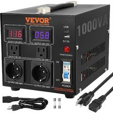 Tapa de enchufe Materiales de Instalación Eléctrica VEVOR Transformador Convertidor de Voltaje Sube/Baja 220-110V/110-220V Convertidor 1000 W CE con 2 Enchufes NEMA 5-15R de 3 Pines EE.UU. 2 Enchufes