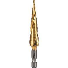 Klein Tools 25964 Step Drill Bit, 1/8 to 1/2-Inch, Spiral Double-Fluted, Cuts Thin Metal, Plastic, Aluminum, Wood, 1/4-Inch Hex Shank, VACO