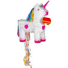 White Piñatas Fax Potato Unicorn Pull String Cardboard Pinata Blindfold Set White