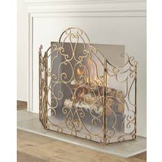 Gold Fireplaces Three-Panel Scroll Iron Fireplace Screen GOLD