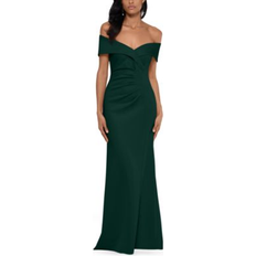 Midi Dresses Xscape Off-The-Shoulder Ruched Gown Hunter