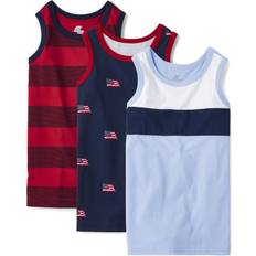 Girls Tank Tops The Children's Place Boys' Tank Top 3-Pack, Red Stripe/Blue Flags/Blue Colorblock