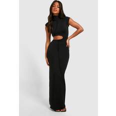 Knee Length Dresses boohoo Womens Exposed Seam Cut Out Maxi Dress Black