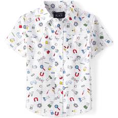 9-12M - Boys Shirts The Children's Place Baby Boys' and Toddler Poplin Short Sleeve Button Down Shirt, White, 12-18 Months