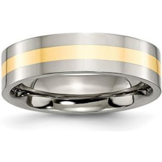 Chisel Titanium 14k Gold Inlay Flat Wedding Band Ring Yellow