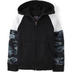 The Children's Place Black Hoodies The Children's Place Boys Colorblock Camo Sherpa-Lined Zip-Up Hoodie Cotton