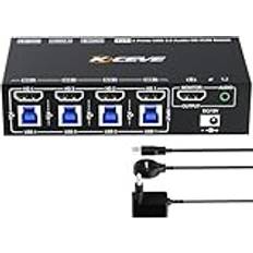 Kceve 8K@60Hz HDMI 2.1 KVM-switch 4 PC, YOUTINGHDAV KVM-omkopplare 4-portar, EDID-emulator, 4K @120Hz KVM-switch HDMI 4-port, KVM-switch 4 PC 1 monitor delar mus tangentbord, med Wired Remote