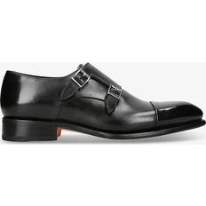 Monks Santoni Leather Carter Double Monk Shoes black