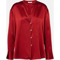 Silk Tops Vince Silk Band-Collar Blouse, Dark Scarlet