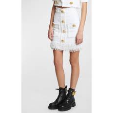 Short Skirts Balmain High-Waist Fringed Tweed Mini Skirt WHITE 42 FR 10 US