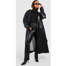 Boohoo Coats boohoo Womens Oversized Faux Leather Belted Trench Coat Black