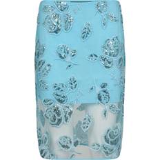 Beaded Pencil Skirt Nederdel Embellished Flower Embroidery Blue Topaz