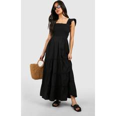 Knee Length Dresses boohoo Womens Maternity Frill Sleeve Midi Dress Black