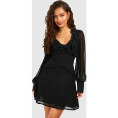 Knee Length Dresses boohoo Womens Chiffon Ruffle Skater Dress Black