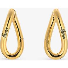 Gucci Gold Plated Earrings Gucci Womens Yellow Gold Geometrical Logo-engraved Metal Hoop Earrings YELLOW GOLD