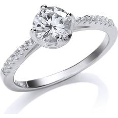 Jewelco London Silver cz shoulder-set claw solitaire engagement ring