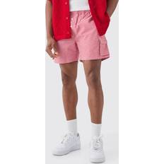 Mies - Pellava Shortsit boohooMAN Elasticated Waist Gingham Check Linen Look Short - Red