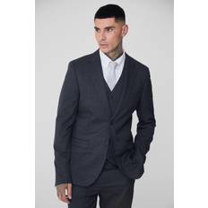 Checkered Suits boohooMAN Mens Tall Charcoal Flannel Single Breasted Slim Fit Suit Jacket Grey