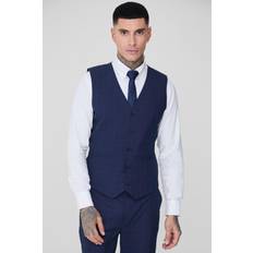 boohooMAN Mens Tall Dark Blue Flannel Waistcoat