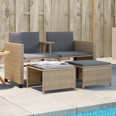 Sofas Homie Gartensofa 2-Sitzer Mit Tisch Und Hockern Beige Poly Rattan Sofa