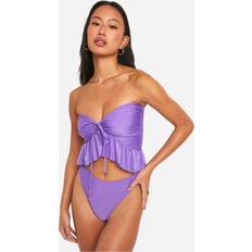 Purple Bikinis boohoo Womens Frill Longline Bandeau Hipster Bikini Set Purple