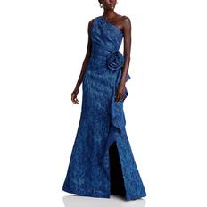 Teri Jon by Rickie Freeman Jacquard One Shoulder Gown Royal Multi