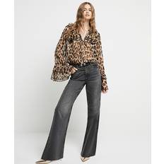 Leopard - Women Tops River Island Womens Beige Leopard Print Frill Blouse