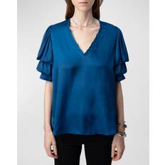 Ajusté Chemisiers Zadig & Voltaire Blouse Droite Col V Bleu