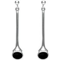 9 carati Orecchini C. W. Sellors 9ct White Gold Whitby Jet Long Drop Earrings Gold