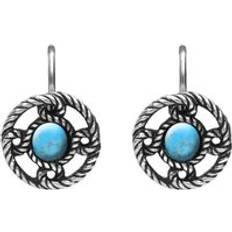 Blue Earrings C. W. Sellors Sterling Silver Turquoise Rope Edge Port Hole Drop Earrings Silver