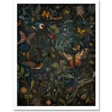 Interior Details ARTERY8 Print William Morris Style Plants Birds and Butterflies Framed Art