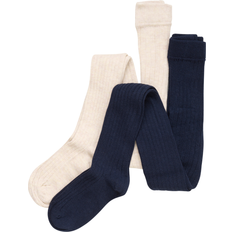 Beige Pantyhoses Children's Clothing Minymo Girls Knitted Cotton Tights - Navy Blue/Ivory