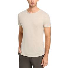 Mens Pebble Brand-tab Round-neck Linen T-shirt PEBBLE