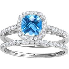 Diamond Jewelry Sets AoneJewelry Sold by: Inc, 1.20 Ct. Ttw Cushion Shape Blue Topaz Bridal Set In 10k White Gold