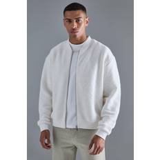 Bomberjakker - Hvid boohooMAN Oversized Boxy Heavy Boucle Bomber Jacket - Ecru