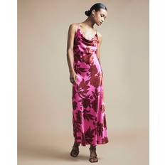 Midi Dresses - Pink River Island Womens Pink Satin Floral Cross Back Slip Midi Dress